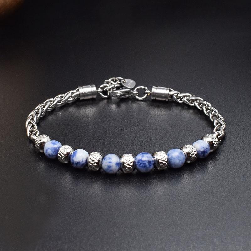 Noter Stainless Steel Braelet Men Adjustable Chain Link Braclet Homme 6mm Natural Sodalite Onyx Tiger Eyes Braslet Pulsera Gift