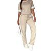 Women's Black White Stripe Short Sleeve Tracksuit Set Casual Loose Fit Top and Pants