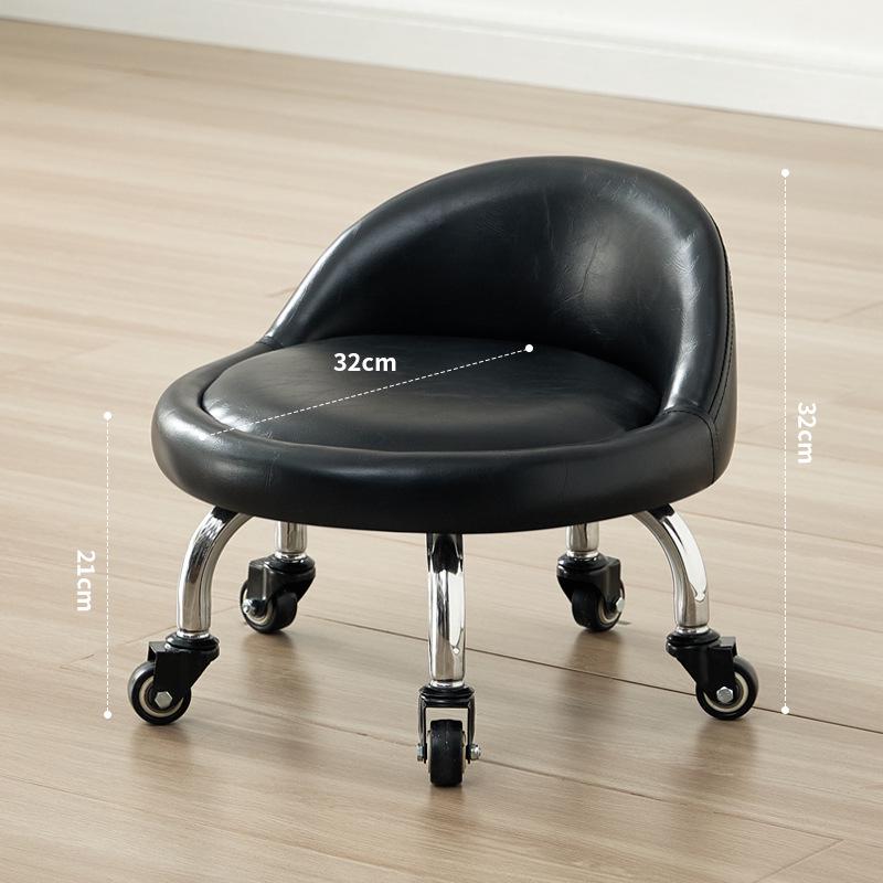 Silent Mobile Beauty Stool with Universal Wheels - Multifunctional, Low-Profile, Round Design for Home or Studio Use.