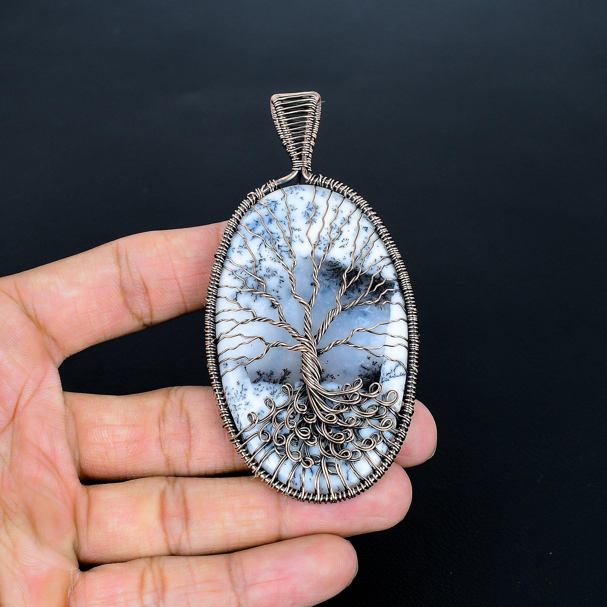 

Кулон Дерево Жизни с Дендритовым Опалом, Кулон ручной работы с обмоткой из медной проволоки 999 пробы, Антикварное украшение, Для подарка, Медное украшение 382 Inches