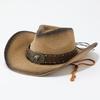 European and American straw hat sunshade upturned brim hat children's outdoor fashion western cowboy hat men's casual retro sunscreen hat