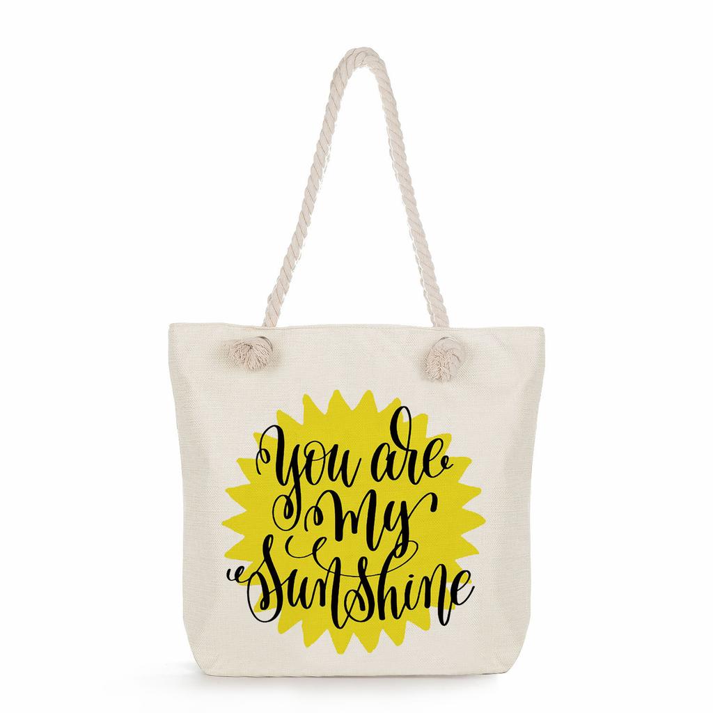 Multifunctional Trendy Letters Printed Thick Rope Shoulder Beach Bag Casual large capacity handbag 7593