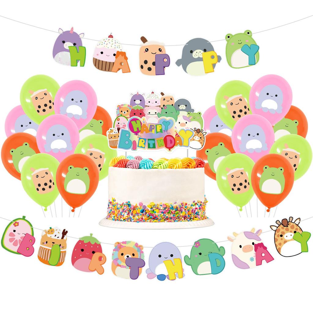 Party Squishmallows Birthday Supplies Cupcake Topper Balloon Banner Decoration
