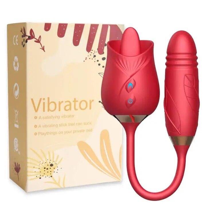Rose Clitoris Tongue Licking Female Sucking Vibator Clit Stimulator Telescopic Vibration Nipple Vagina Sex Toys for Women Adults