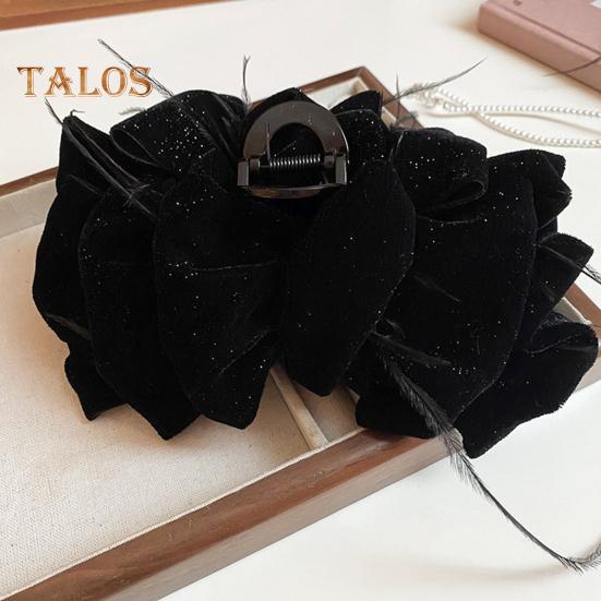 Women Hair Claw Large Pleated Velvet Multi-Layered Bowknot Decor Versatile Hair Clamp Hair Accessories