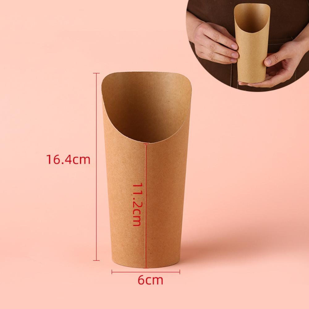 50PCS Oil-proof Disposable French Fry Cup Water Proof Eco-Friendly Kraft Paper Slanted Mouth Cup Thickened Multi-functional