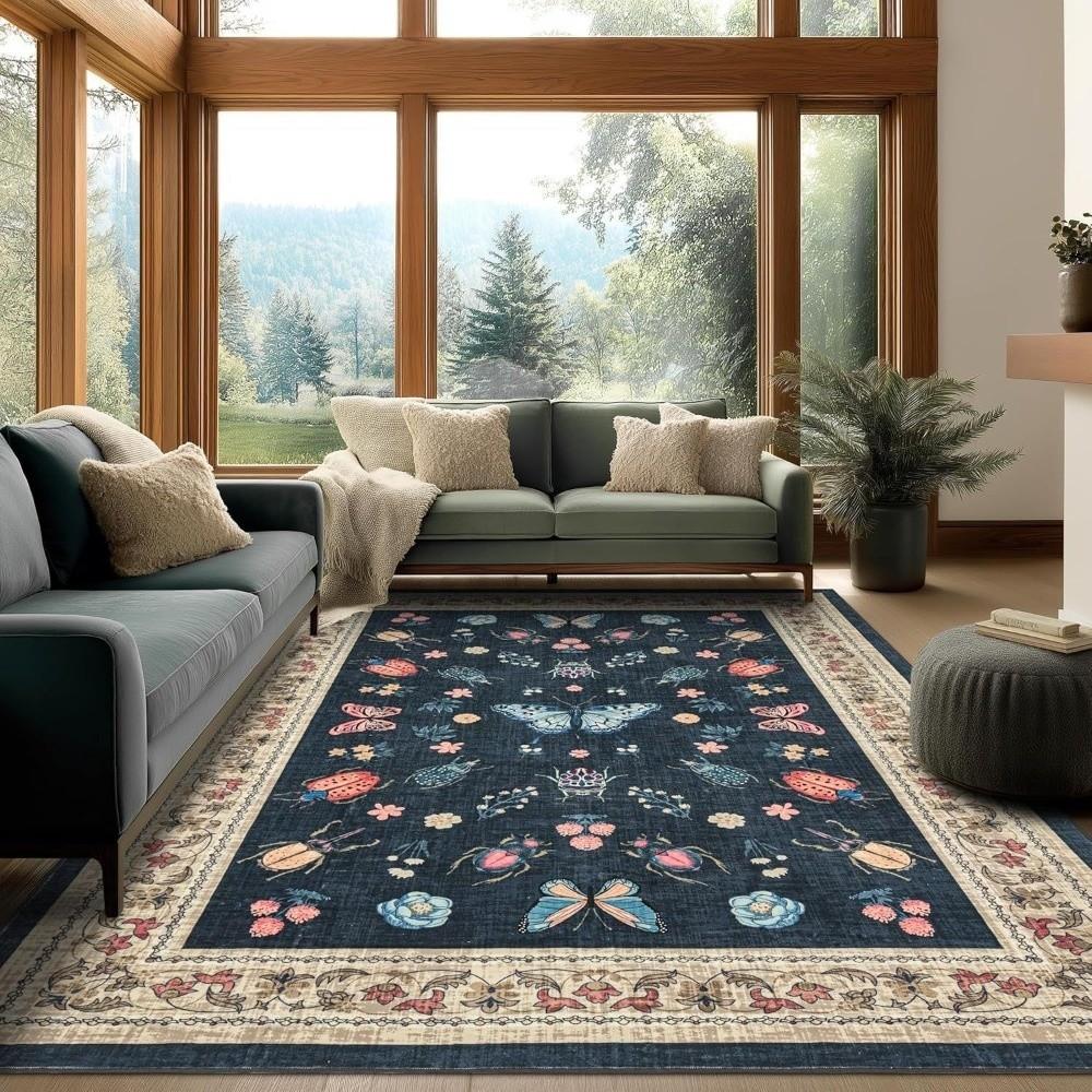 Soft Flower Carpet Non-slip Door Gasket Durable Blanket for Living Room Tea Table Bedside