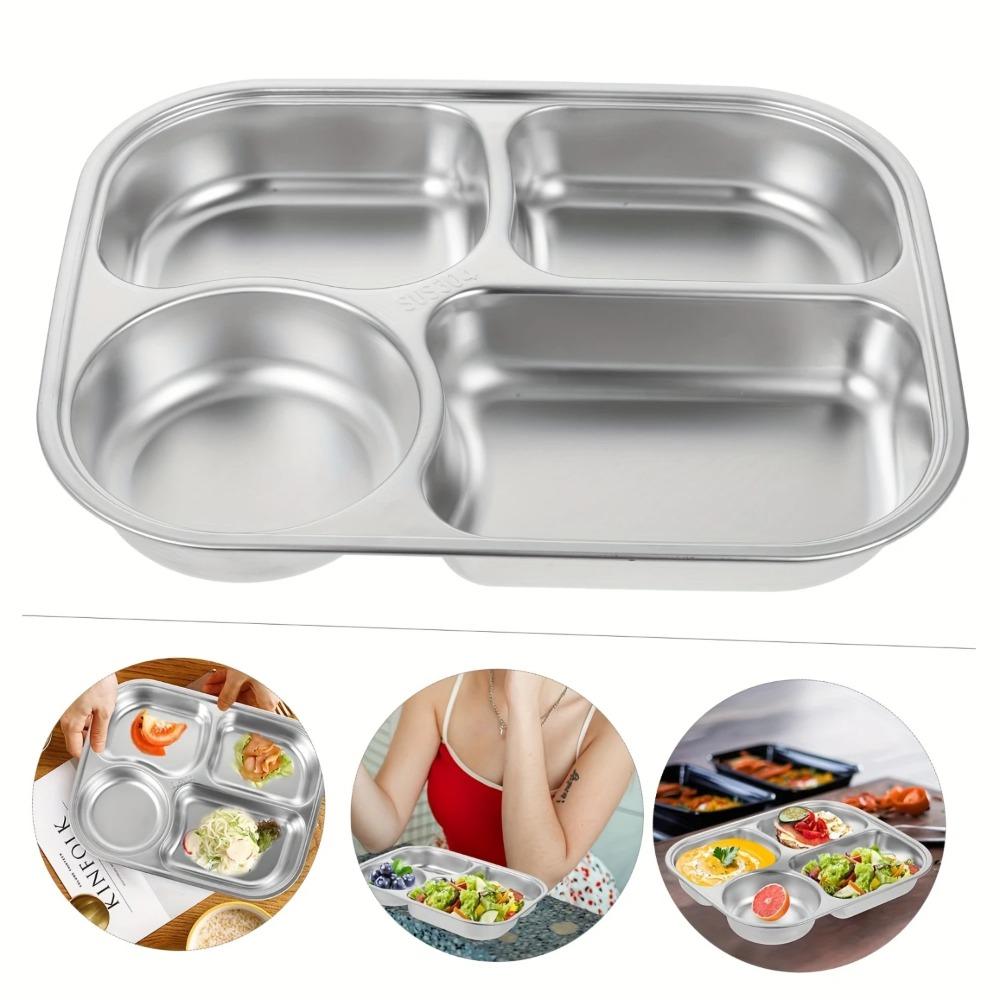 4/5-Compartments Divided Dinner Plate with Lid School Food Plate Divided Dinner Tray  Kindergarten