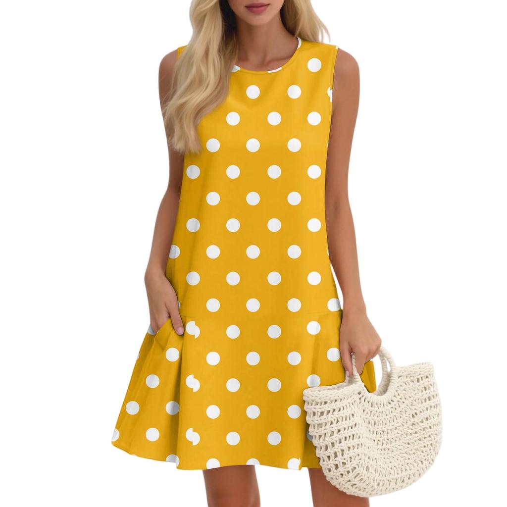 Women's Casual Fashion Breathable Round Neck Vest Floral Holiday Dress With Pockets