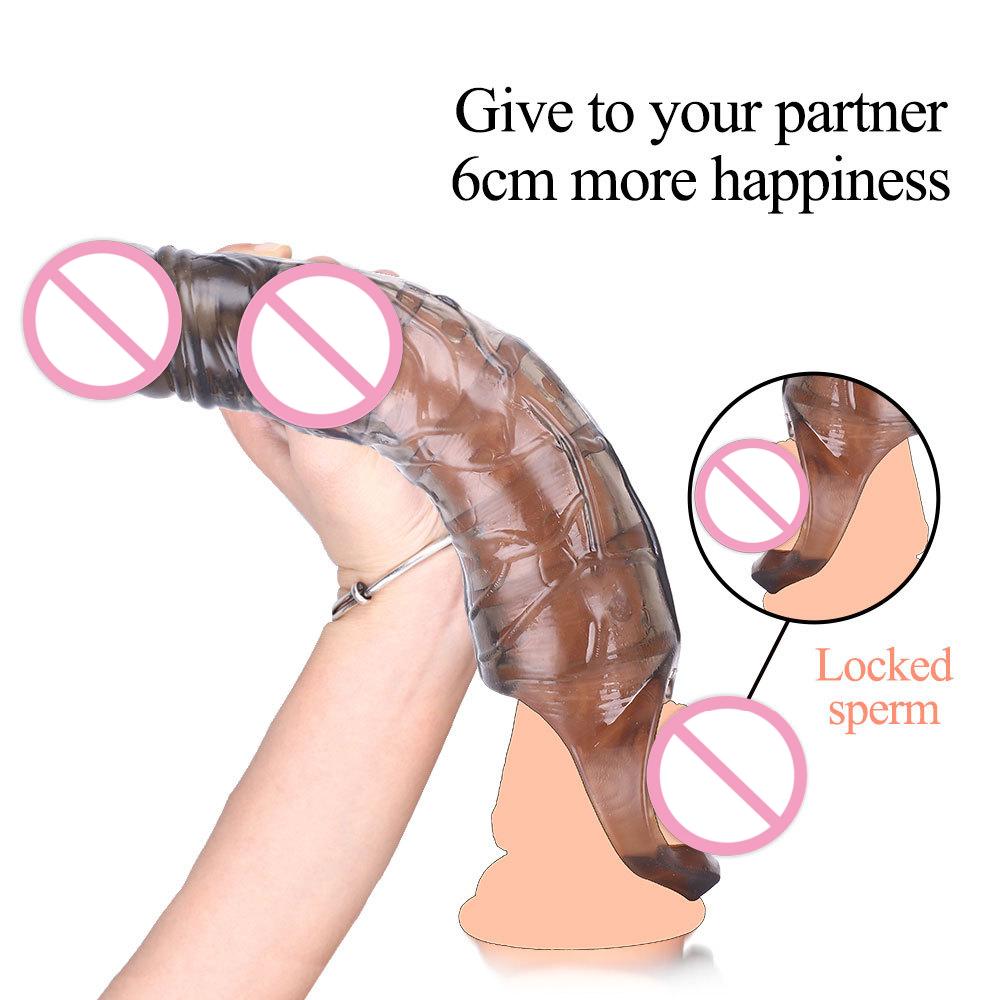 25cm Large Penis Extender Sleeve Reusable Condom Delay Penis Sleeve Dick Male Dildo Pumps Enlargers Sex Toys for Men 18+