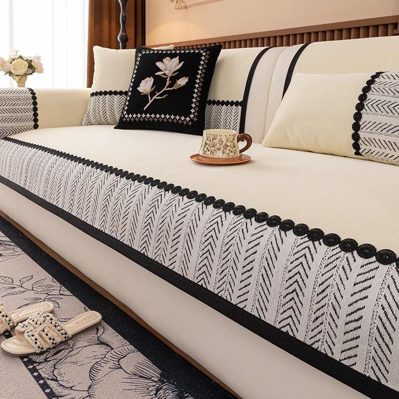 French Summer Ice Silk Sofa Cushion Mat Seat Cushion All-Inclusive Combination Sofa Cover Summer Universal Set Cover