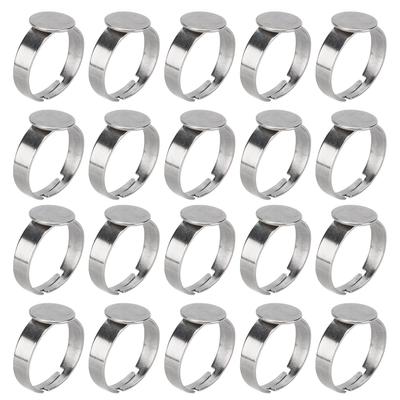 20pcs Blank Rings DIY Adjustable Stainless Steel Flat Rings Bases for Men Women Jewelry Craft