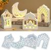 Top Quality Middle Eastern Style Hollow House Plaster Lampshade Silicone Mold DIY Moon Candle Holder Resin Molds For Eid Al Fitr