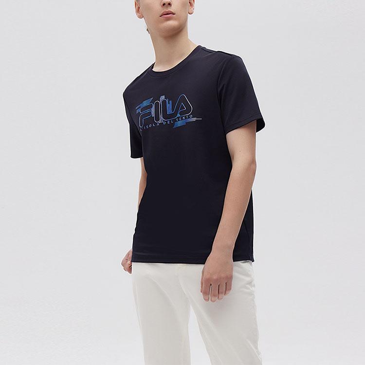 FILA Embroidered Logo Loose Knit Short Sleeve T-Shirt Men Tops Heritage-Blue F11M122102F-NV