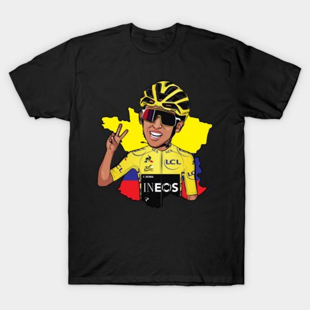 

Men Black Print T-shirt Egan Bernal Tour De France 2019 Champion No-Cut Transfer Paper Print Cotton Tshirt XXXXXL