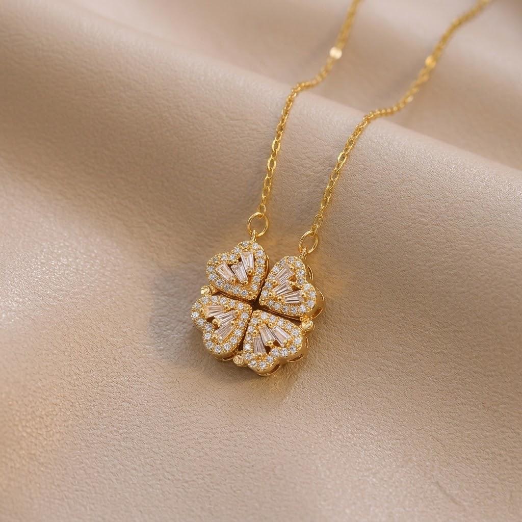 Women's European & American Style Four-Leaf Clover & Heart Pendant Clavicle Necklace