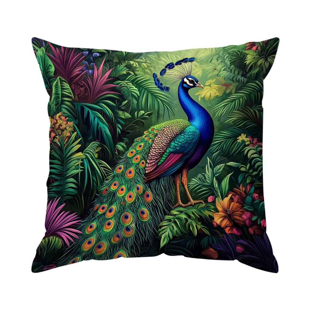 Tropische Pflanze Pfau Kissen Kissenbezug Polyester Kissenbezug Dekokissen Kissenbezug Zuhause Auto Sofa Dekor