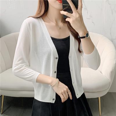 Zomer IJszijde Driekwartmouw Korte Gebreide Cardigan voor Dames, Ultra Dunne Buitenjas Sjaal, Airconditioning Shirt, Zonbescherming Jas,
