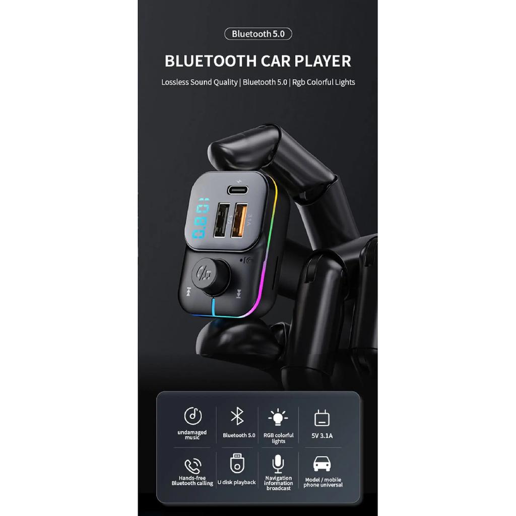 Car Fast Charge Bluetooth 5.0 FM Transmitter Dual USB Type C Player Music Handsfree with Color Aperture For IPhone Huawei Xiaomi