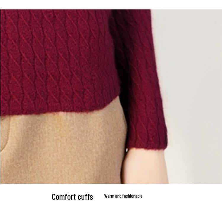 Women's Thick Cable Knit Cashmere Sweater - Half-High Neck Pullover for Autumn & Winter