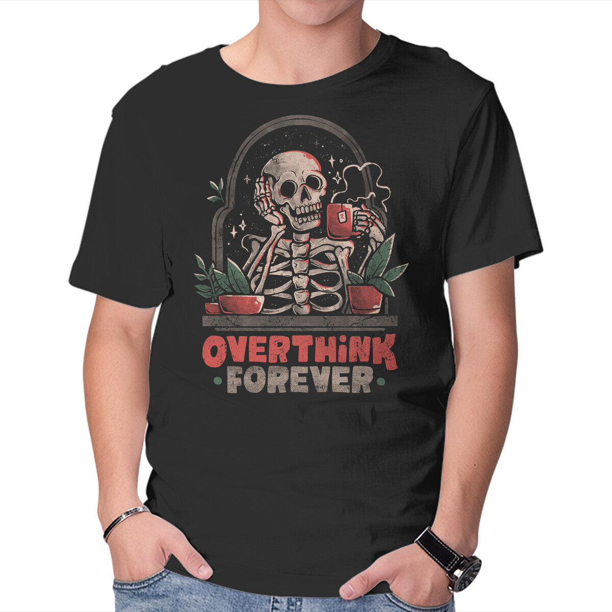 Unisex Crew Neck T-Shirt Overthink Forever Graphic Short Sleeve Casual Tee XXXL