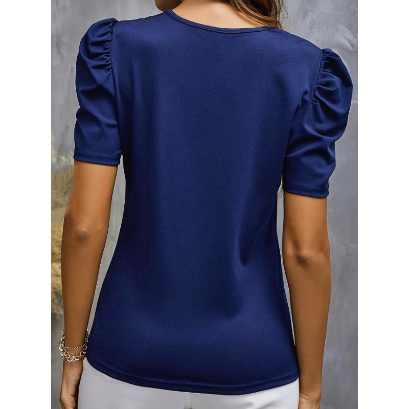 Women's Summer Solid Colour Elegant Bubble Sleeve Top
