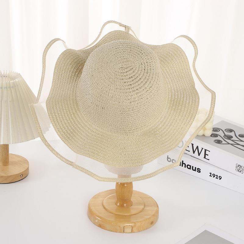 Sunscreen wavy edge straw hat high value DIY straw hat women's seaside sunshade breathable sunscreen straw hat