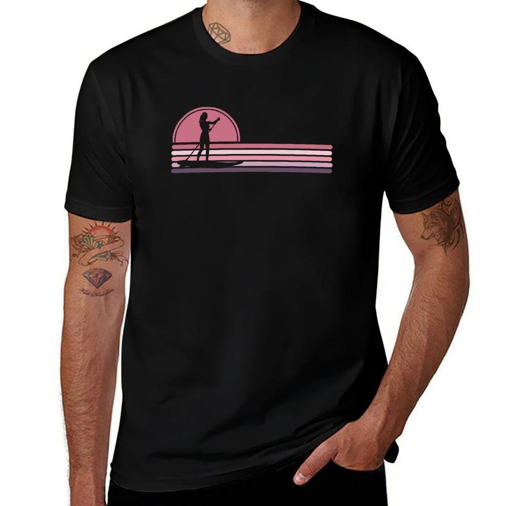 Unisex Stand Up Paddle Board Sup Pink Sunset Stripes Tshirt Fitness Training Breathable Tee Tshirt