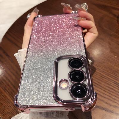 Folia ochronna na obiektyw z brokatem do Samsung S25 Etui galwaniczne do Galaxy S24 Ultra S23 Plus FE A55 A54 A53 Miękka przezroczysta osłona
