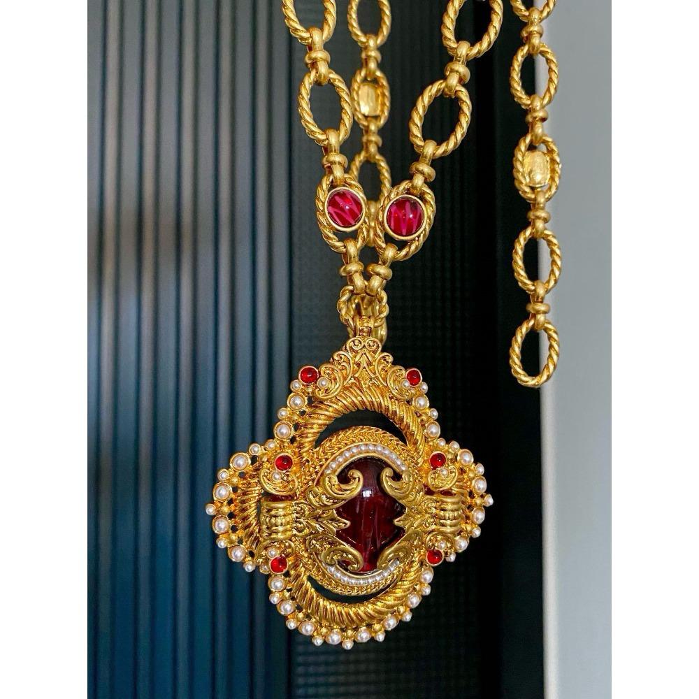 Accessories European, American and Medieval Byzantine Court Style Glazed Heavy Industry Engraving Long Necklaces