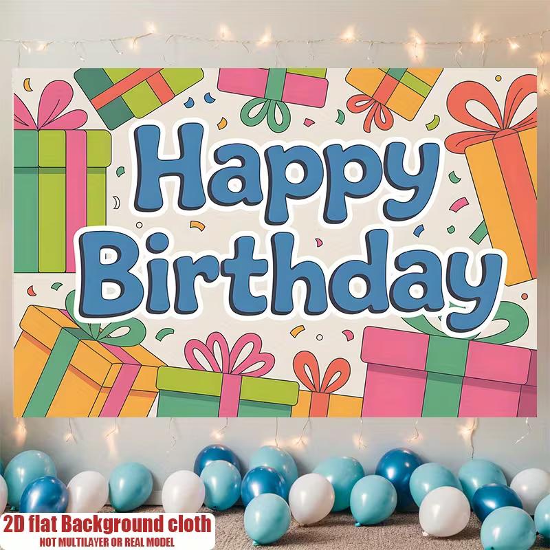 2D Colorful Gift Box Happy Birthday Backdrop Kids Birthday Party Photography Background Banner