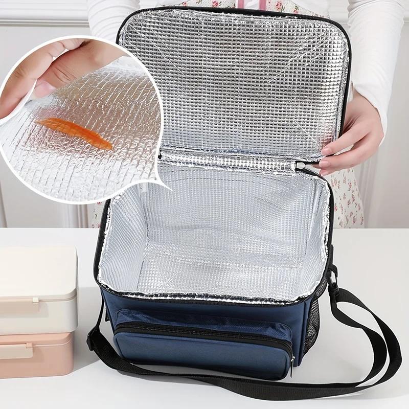Large Insulated Reusable Lunch Bag With Adjustable Shoulder Strap Portable Thermal Food Tote For Women Men Work Picnic Travel