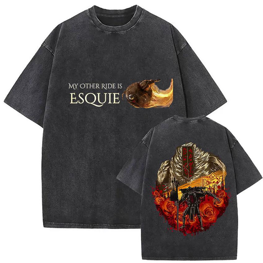 Esquie Clair Obscur Expedition 33 Vintage Washed Graphic T Shirts Men Gothic Classic Punk Short Sleeve Tshirt Unisex Streetwear