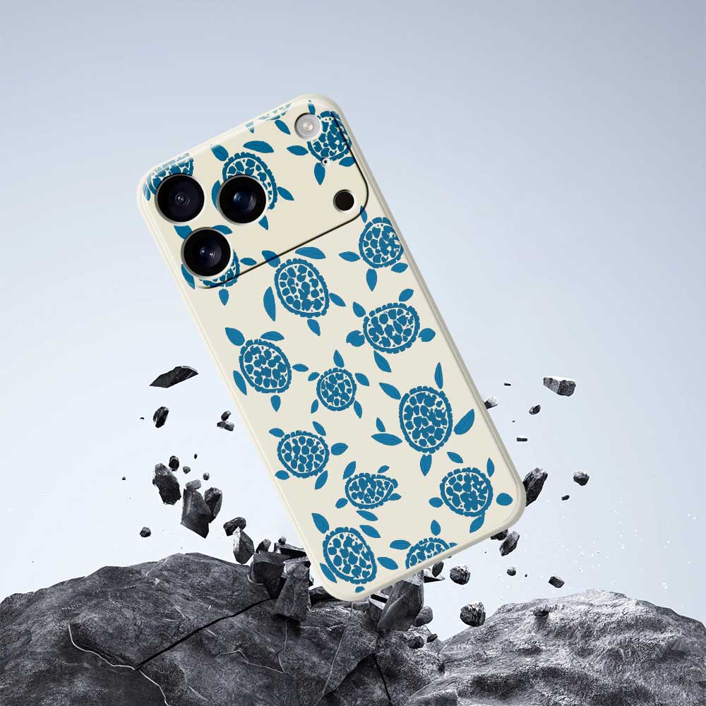 For iPhone 17 Pro Max Case Blue Turtle Pattern Printing Straight Edge TPU Phone Back Cover