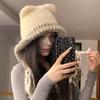 Women Hat Bear Ear Design Thickened Plush Ear Protection Hat Skiing Camping Travel Autumn Winter Headwear
