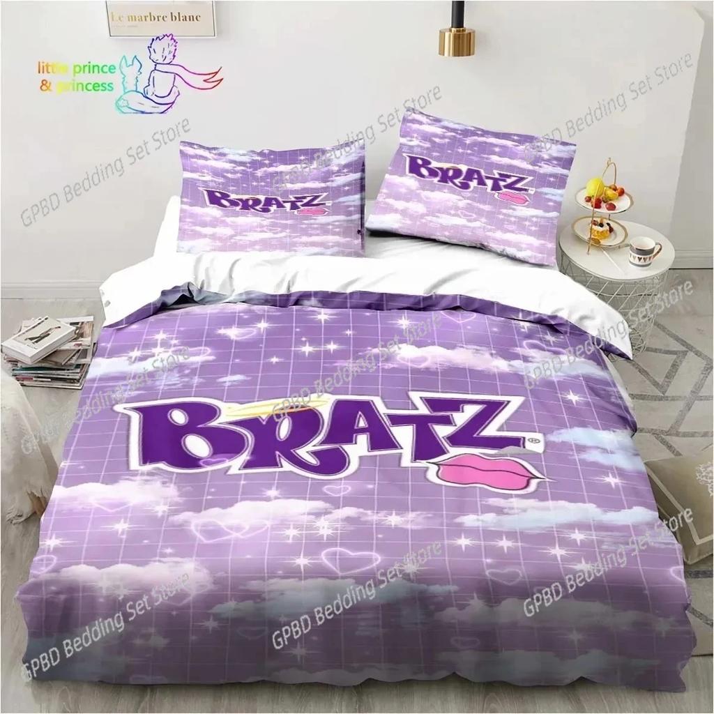 Cartoon Bratz Puppe Bettwäsche-Set Für Schlafzimmer Weiche Moderne Bettüberwürfe Bequeme Kinder Bettbezug Steppdeckenbezug Und Kissenbezug
