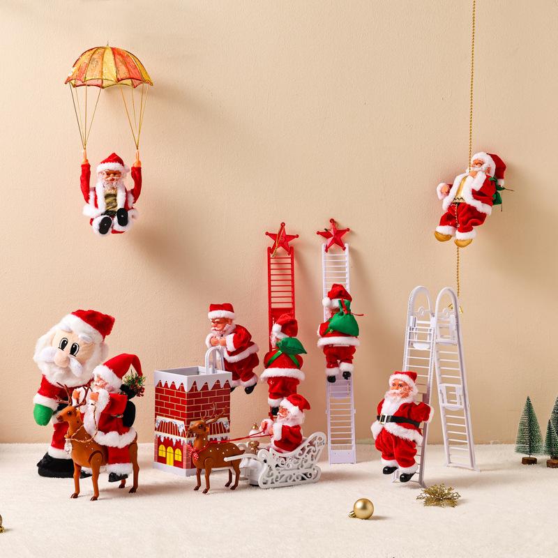 Santa Claus Electric Climbing Ladder Toy - Christmas Gift Beads for Chimney and Tree Decoration.