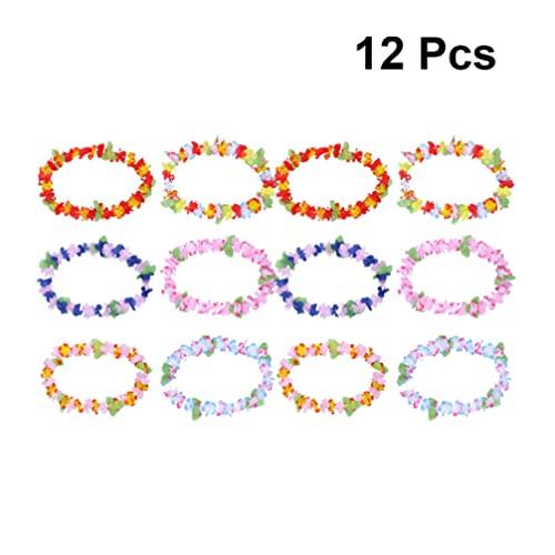 LIOOBO Hawaiian Leis, Set of 12 Colorful Artificial Flower Necklace Garland for Tropical Parties, Beach Hula Dance, and Costume Accessories