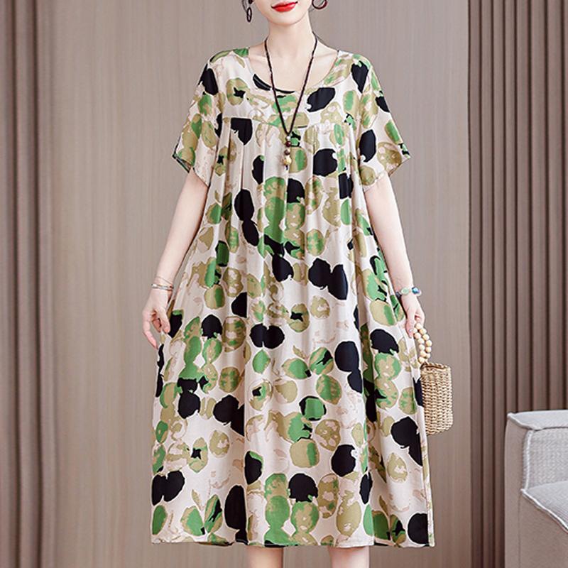 Letné oversize šaty Elegantné dámske dlhé šaty s krátkym rukávom Plus veľkosti