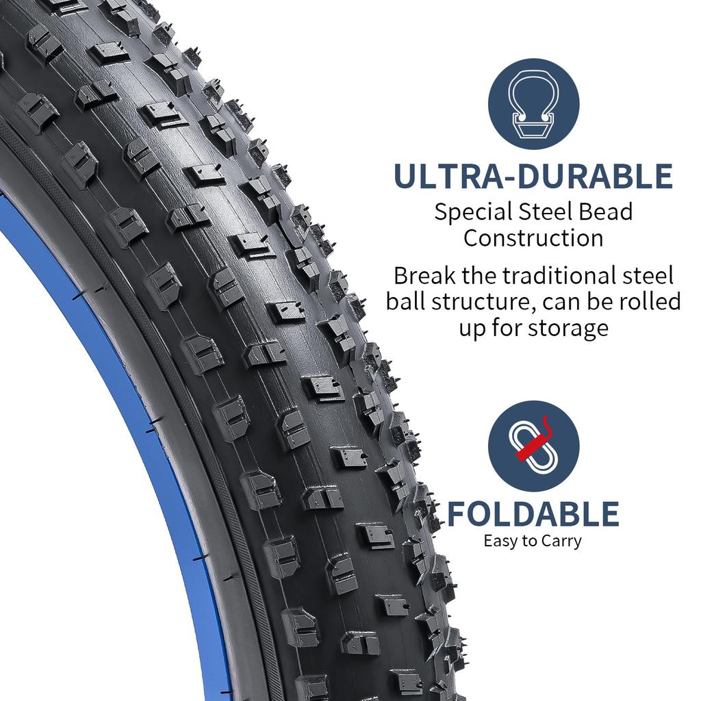 YunSCM Set of 2, 20x3.0 76-406 Bicycle Tires and 20x3.0/3.5 Tubes with 32mm Wall and 32mm American Valves, for 20-inch 3.0 Fat Bikes, Y-064