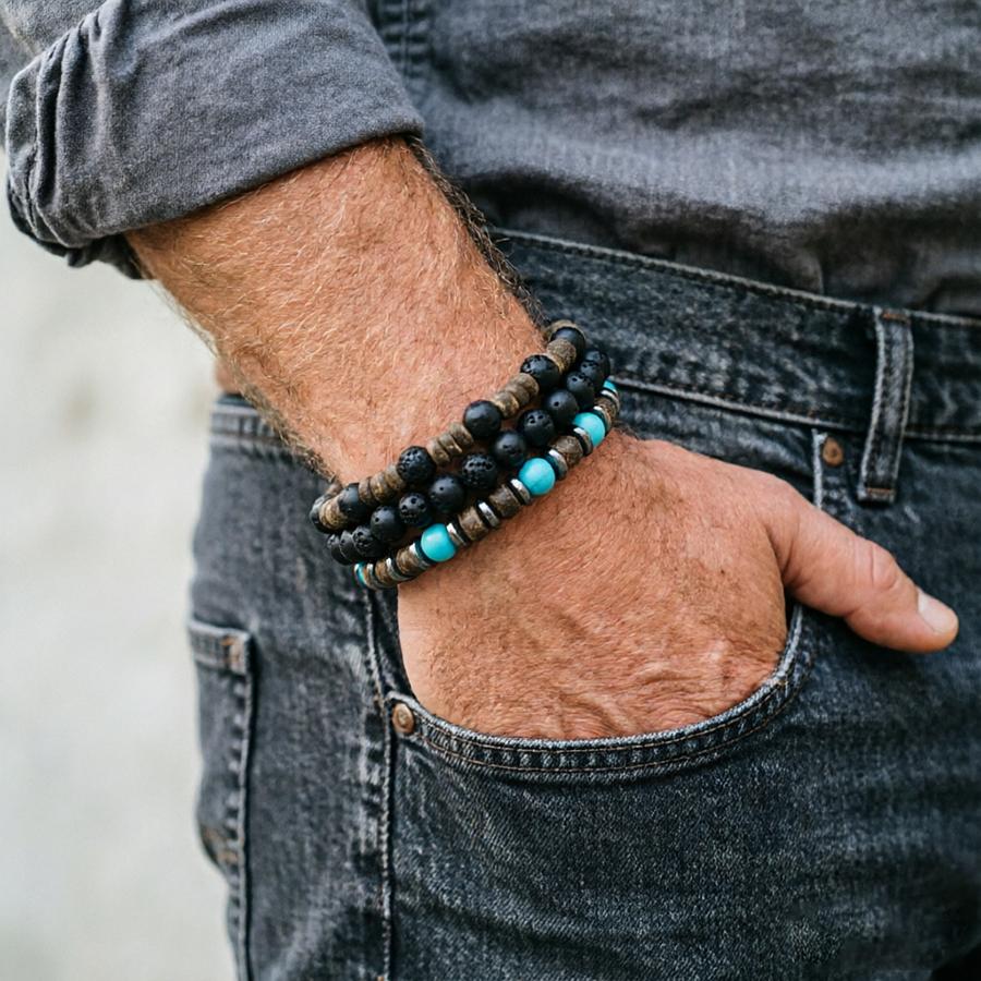 

Men Multilayer Lava Stone Wood Beaded Bracelet Set Natural Coconut Beads Healing Braslet Casual Jewelry Perfect Gift For Him