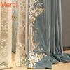 Luxury European Embroidered Thickened Blue Polyester Curtains Living Room Bedroom Lace Valance Tulle Curtain Light Blocking Ideal For Great