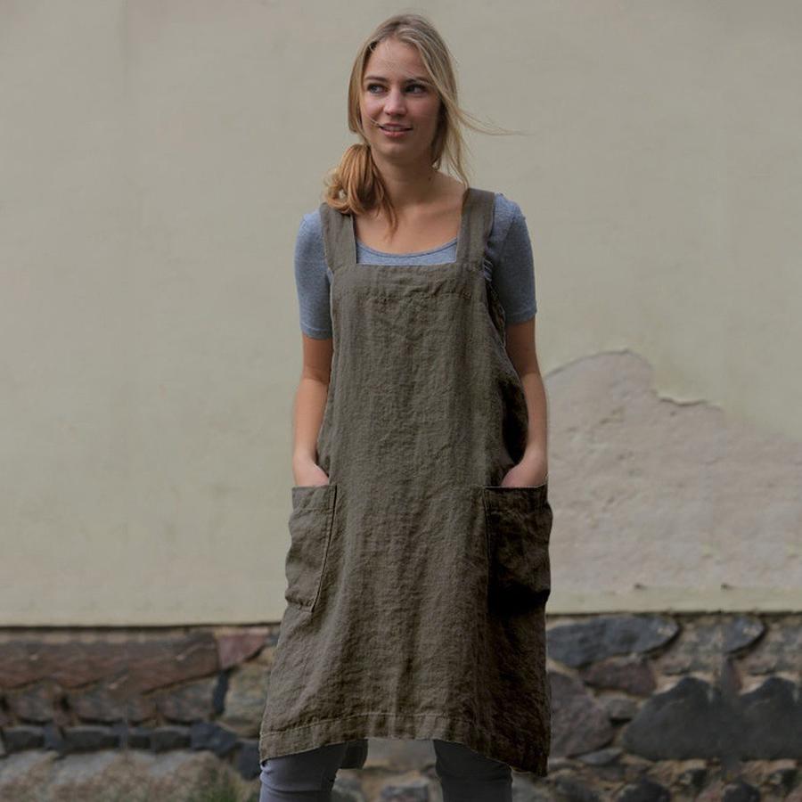 

Women s Cotton Linen Apron Dress Long Loose Maxi Dress 3XL