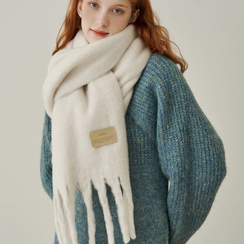 ADAUL Simple patch wool long muffler - ivory