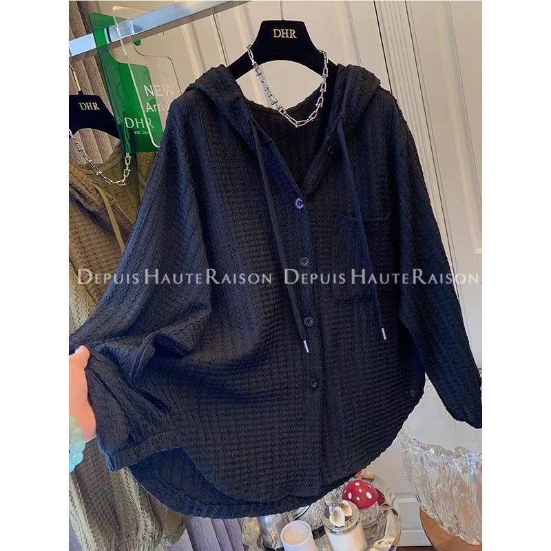 Plus size Fat Sister 12000kg Hood Shirts Women s Top Spring and Autumn New Loose Slimming Sunscreen Outdoor T-shirt Black M Recommended 40kg-55kg 1940₽