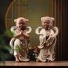 2PCS Ceramic Golden Boy and Jade Girl Ornament Traditional Chinese Feng Shui Lucky Crafts Living Room Accessories Gifts