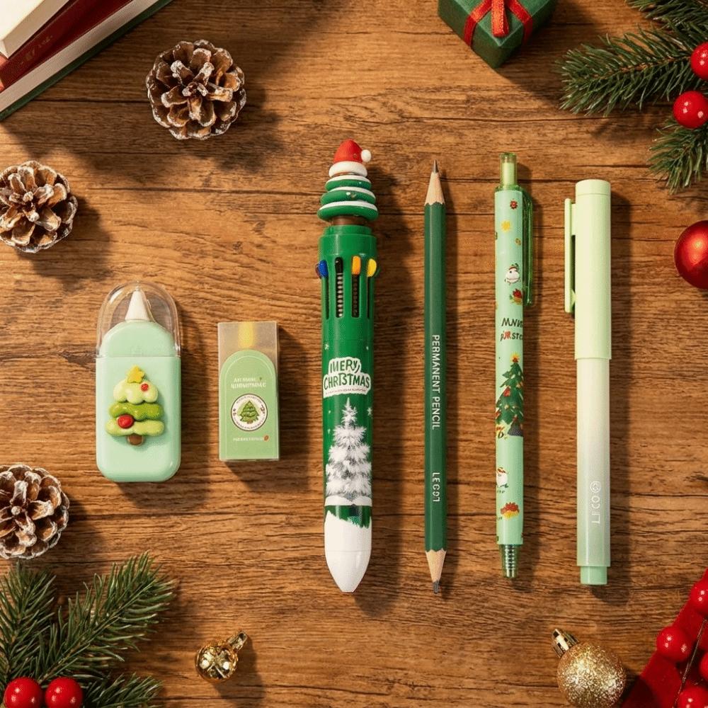 6Pcs/Set Cartoon Student Tools Gift Kit Highlighter Pen Christmas Learning Gift Box  Office Supplies