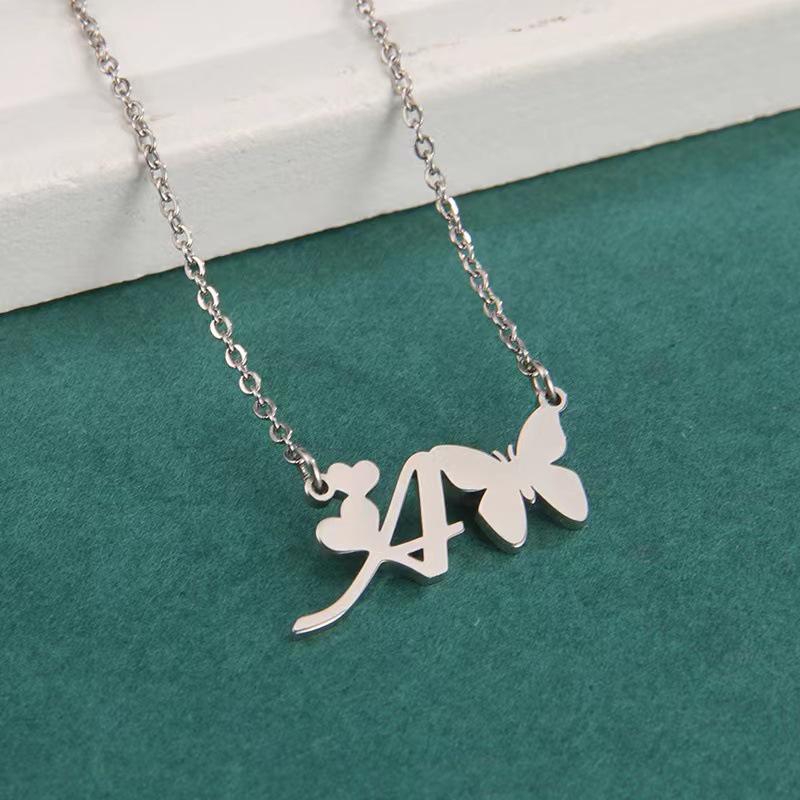 Stainless Steel Non-fading Women's Trendy Butterfly Letter Necklace