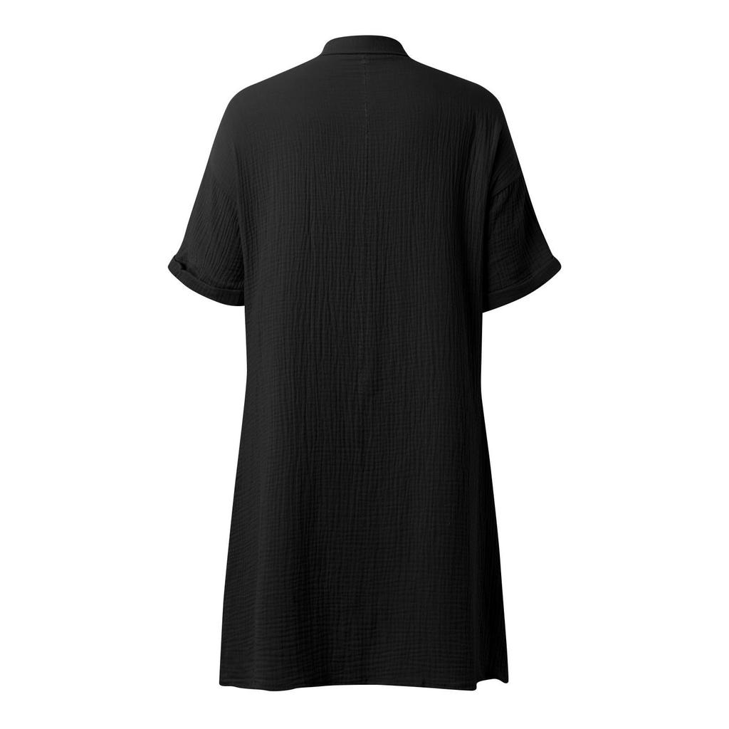 Damen V-Ausschnitt Knopf Kurzarm Kleid mit Taschen Lockerer Schnitt Lässiges Leichtes Tunika-Kleid für den täglichen Gebrauch