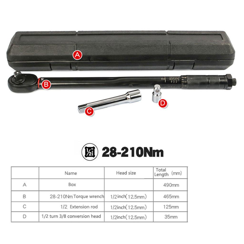1/2 Inch Drive Click Torque Wrench 5-100 Ft-lb Dual-Direction Adjustable Torque Wrench Set with Extension & Adapters